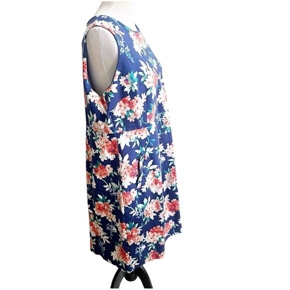 Land’s End Women’s Plus Size 20W Floral Sheath Dress Blue Pockets Scoop Neck - Picture 2 of 14